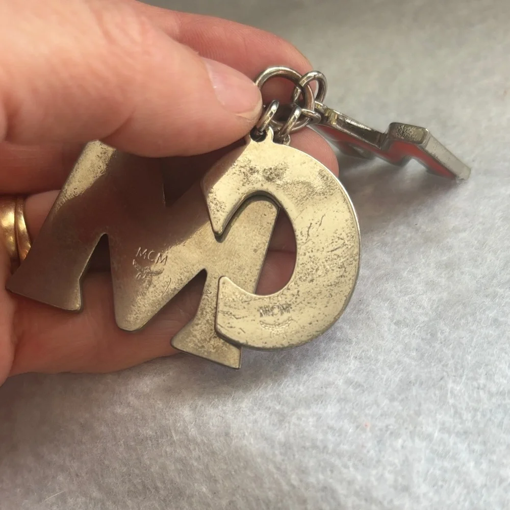 Monogram Letter Charm Keychain with Green and Coral Accents
